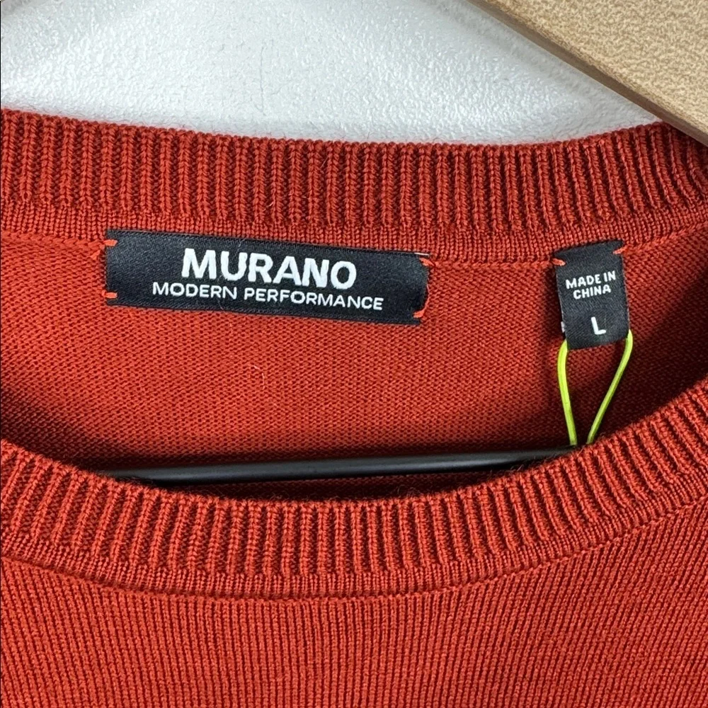 Murano Men's L Crew Neck Sweater Burnt Orange Modern Performance Textured Knit